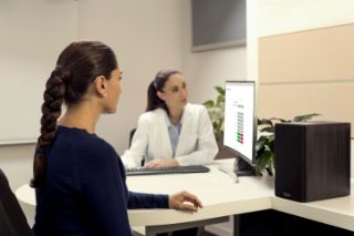 Woman at a hearing test