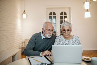 Senior couple looking at computer