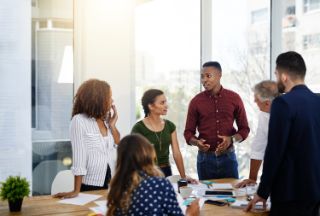 Colleagues having a work meeting