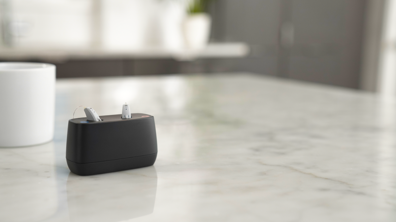 Hearing aids sitting on a table