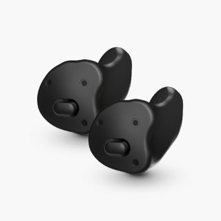 Two black ITC Ampli Energy hearing aids